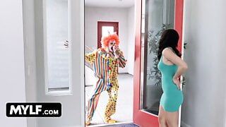 Mylf – Beautiful Milf Pissed Off By Clown She Hired For Being Late & Rides His Cock