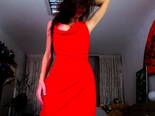 Big-Titted Red Dress Milf Squirts on Webcam