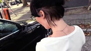 German POV babe fucked in car outdoor