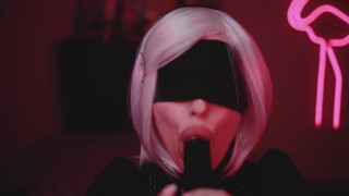 Cosplay Blowjob Sloppy Suck BBC with 2B