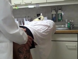 Doctors fuck blonde cleaning lady in hospital FMM